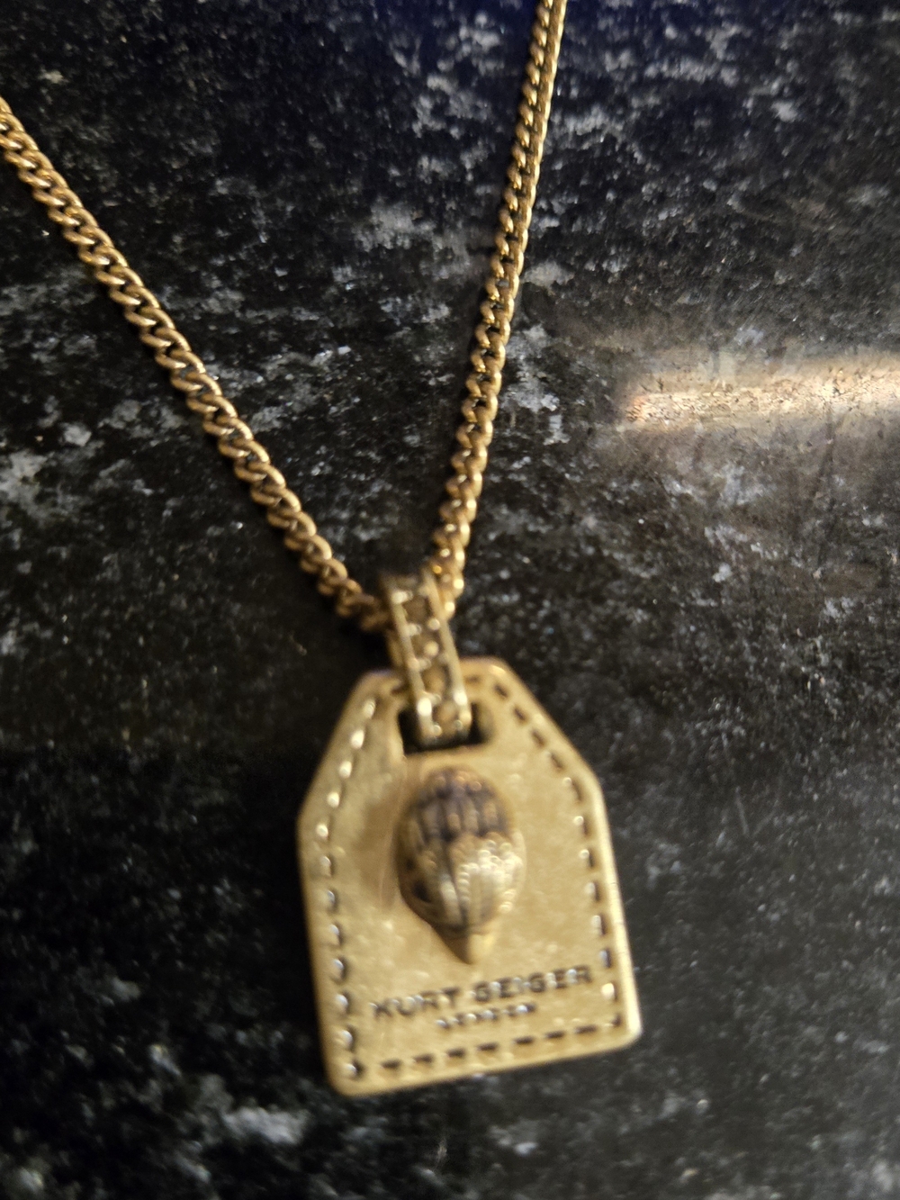 Kurt Geiger Gold Tone Dog Tag Necklace - Picture 2 of 5